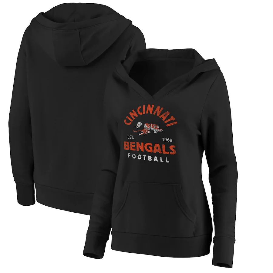 Women Cincinnati Bengals Fanatics Branded Black Vintage Arch V-Neck Pullover Hoodie->women nfl jersey->Women Jersey